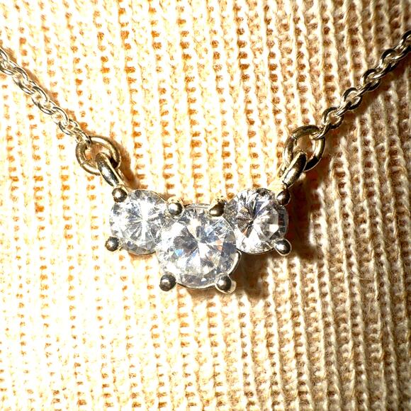 -NECKLACE WOMEN Trinity Necklace Silver With 3 Sparkling CZs 16” Length - Picture 2 of 12